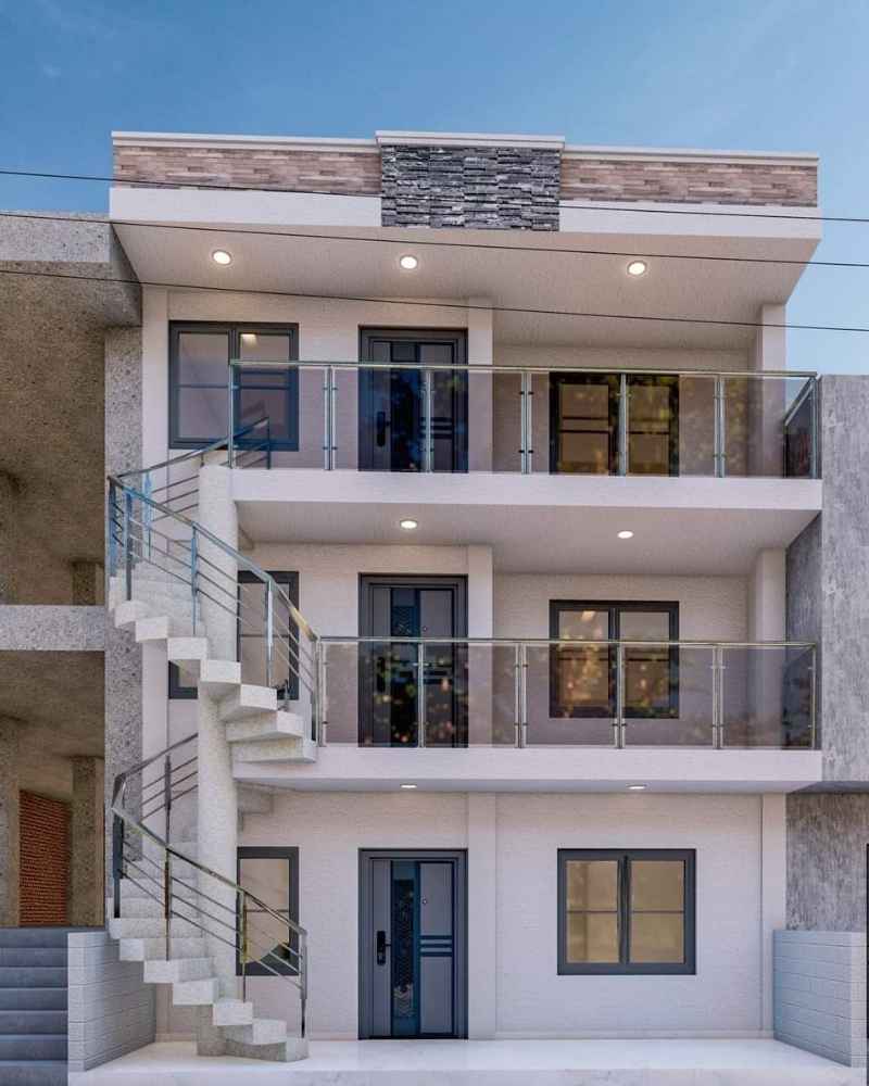 Nhà phố 3 tầng cầu thang xoắn ngoài trời độc đáo