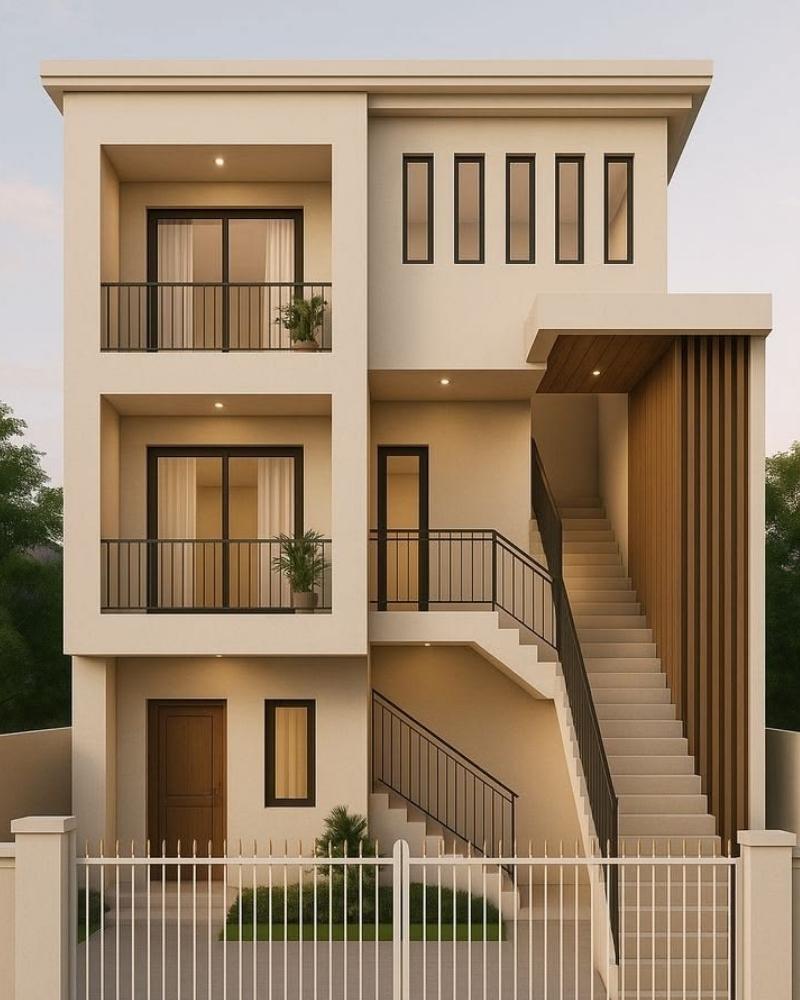 Nhà phố 3 tầng có cầu thang ngoài kết hợp kinh doanh