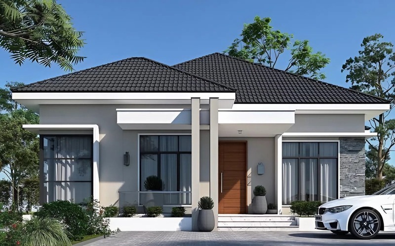 Nhà phố mái Nhật hai tầng cân đối với phong cách kiến trúc hiện đại