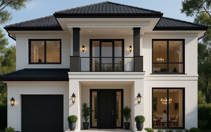 Nhà phố mái Nhật 2 tầng kết hợp mái ngói và không gian xanh