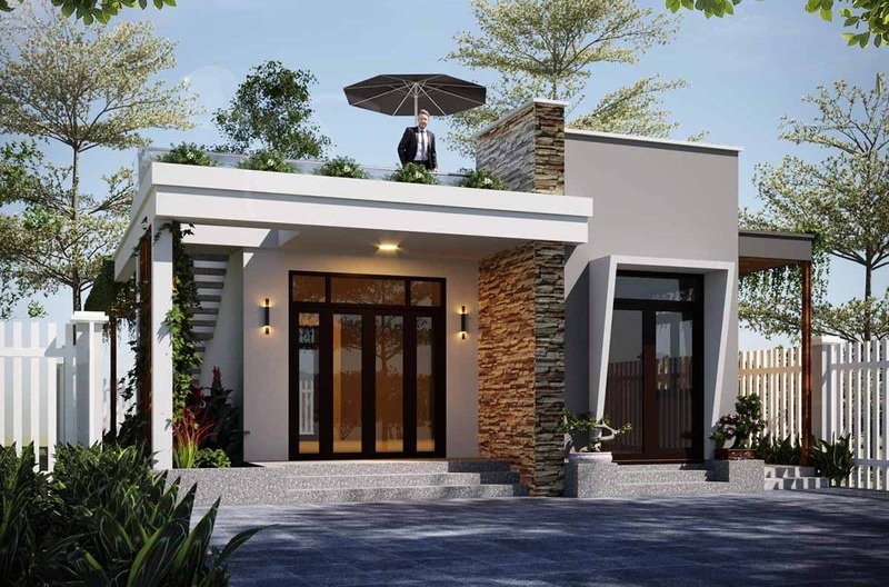 Mái bằng nhà phố hiện đại với hình khối vuông vắn và sân thượng