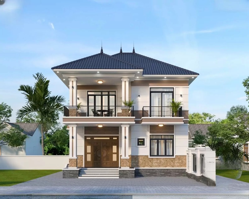 Mái Nhật nhà phố có độ dốc vừa phải và thiết kế cân đối
